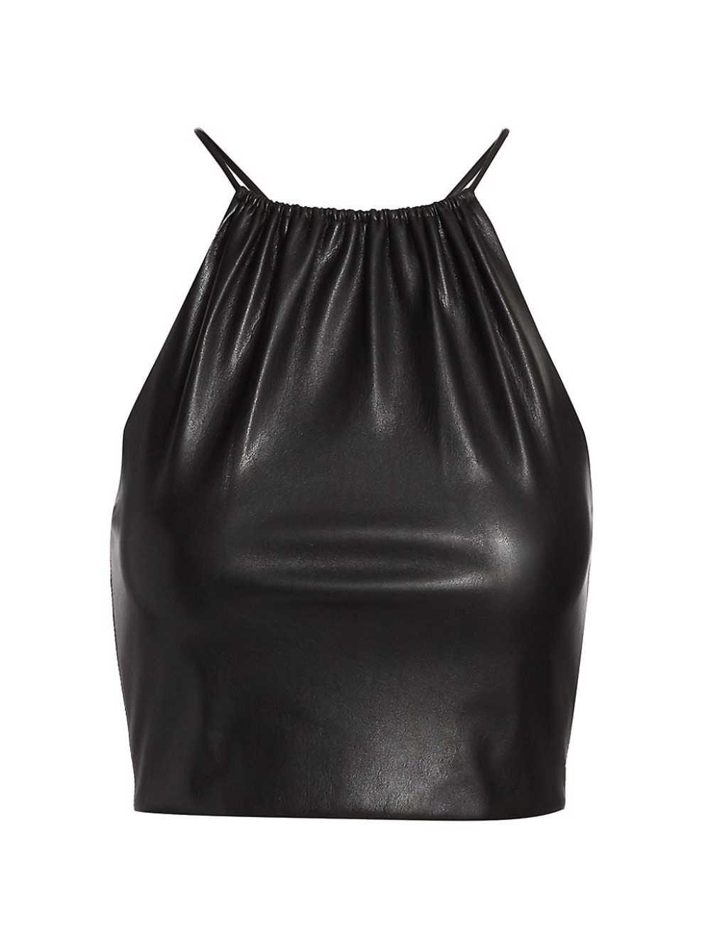 Alice & Olivia Zumi Halter Cropped Leather Tank Black